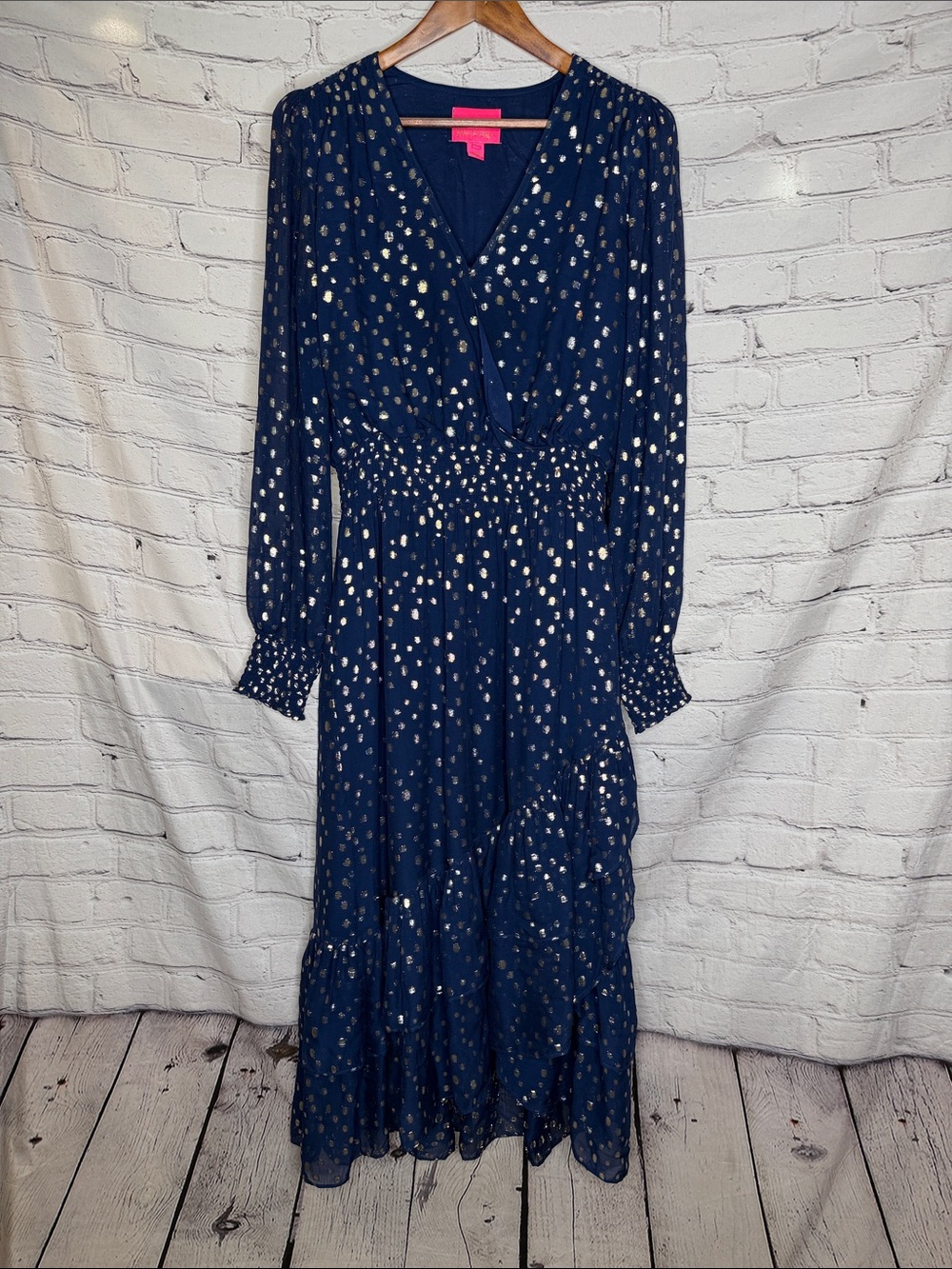 Lilly Pulitzer Navy Blue Gold Metallic Dot Dress Size 12 Excellent Condition